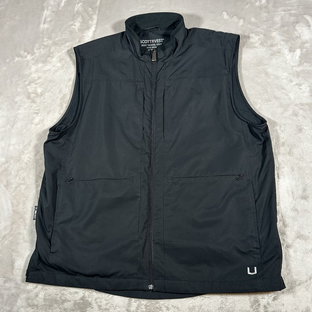 Scottevest RFID Travel Vest Mens 2XL Black Full Zip Utility Pockets TEC Tactical